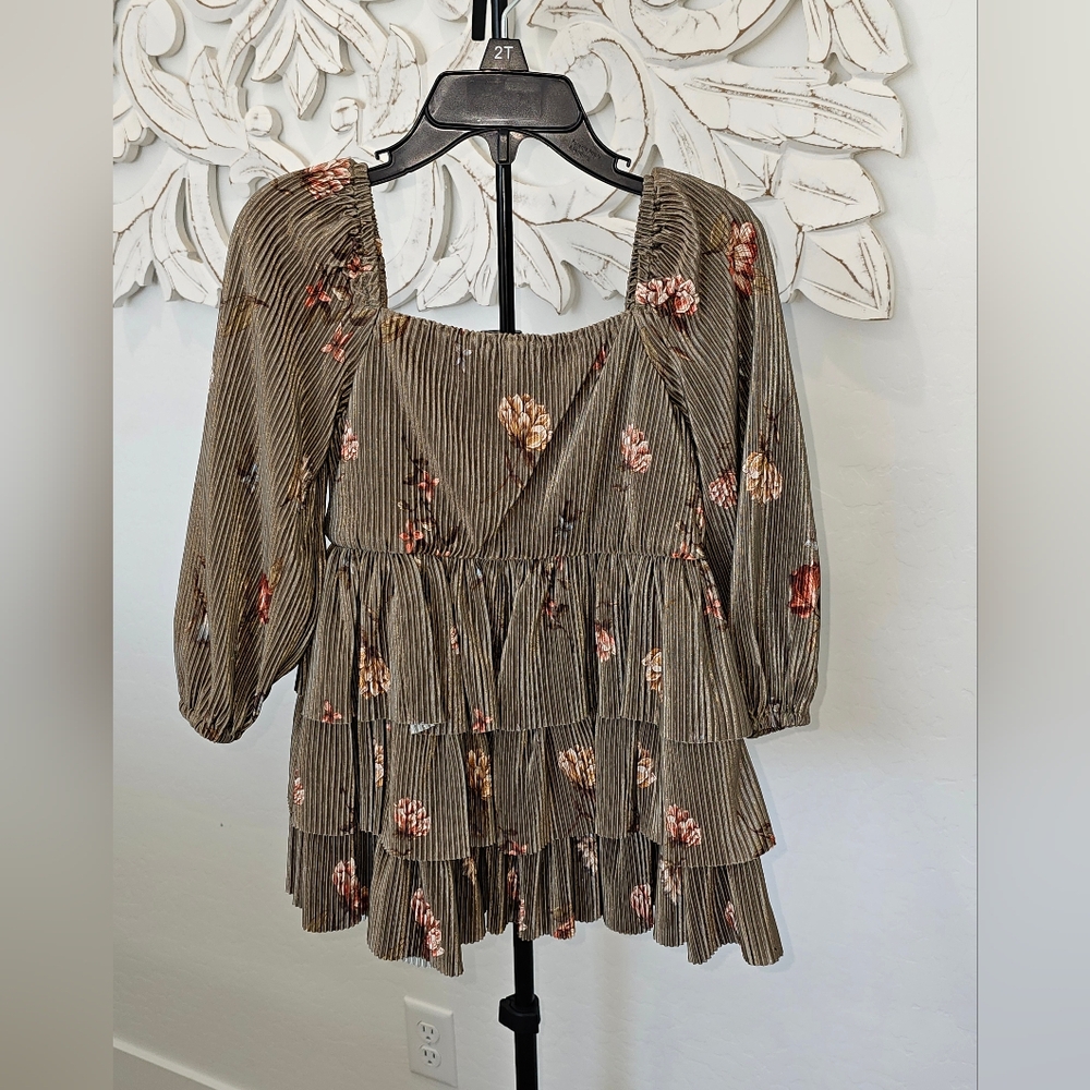 NWT GB Girls Floral Tiered Dress - Olive and Pink Size 2T - Picture 1 of 4